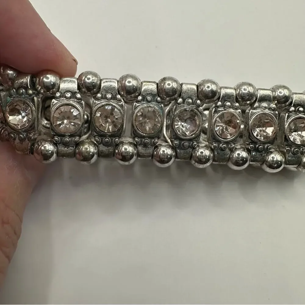 Light Pink Rhinestone Stretch Bracelet Unbranded Silver tone Retro